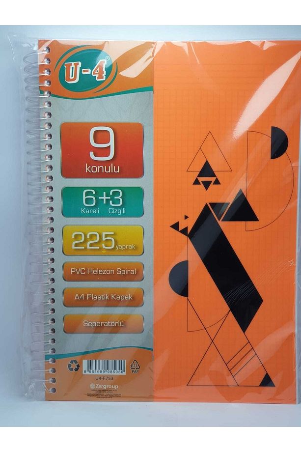 5+3 Bölümlü 200 Yaprak A4 Sipralli Ayraçlı Defter 5 Kareli 3 Çizgili Çoklu Defter - 1