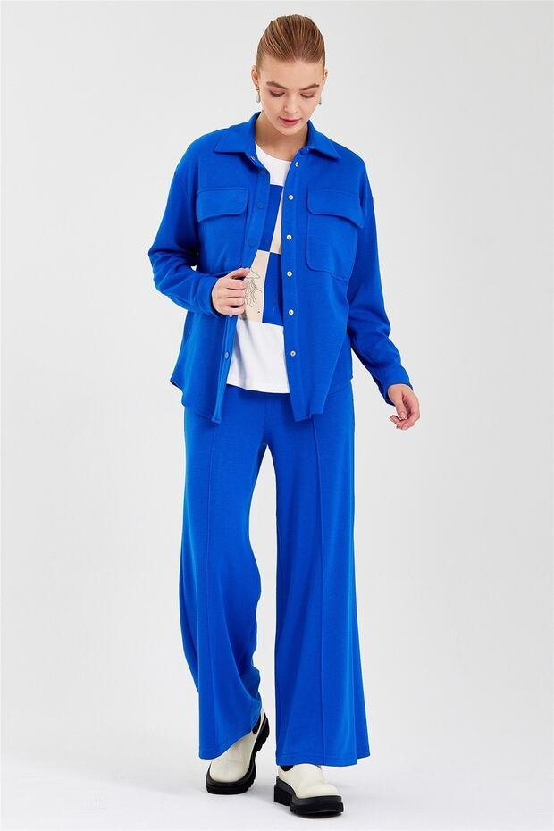 Geniş Paça Yüksek Bel Pantolon-saks - 3