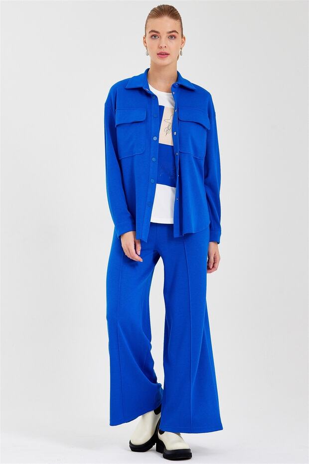 Geniş Paça Yüksek Bel Pantolon-saks - 4