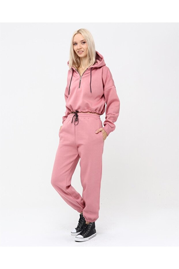 Half Zipper Hooded Crop Sweatshirt 5502p
