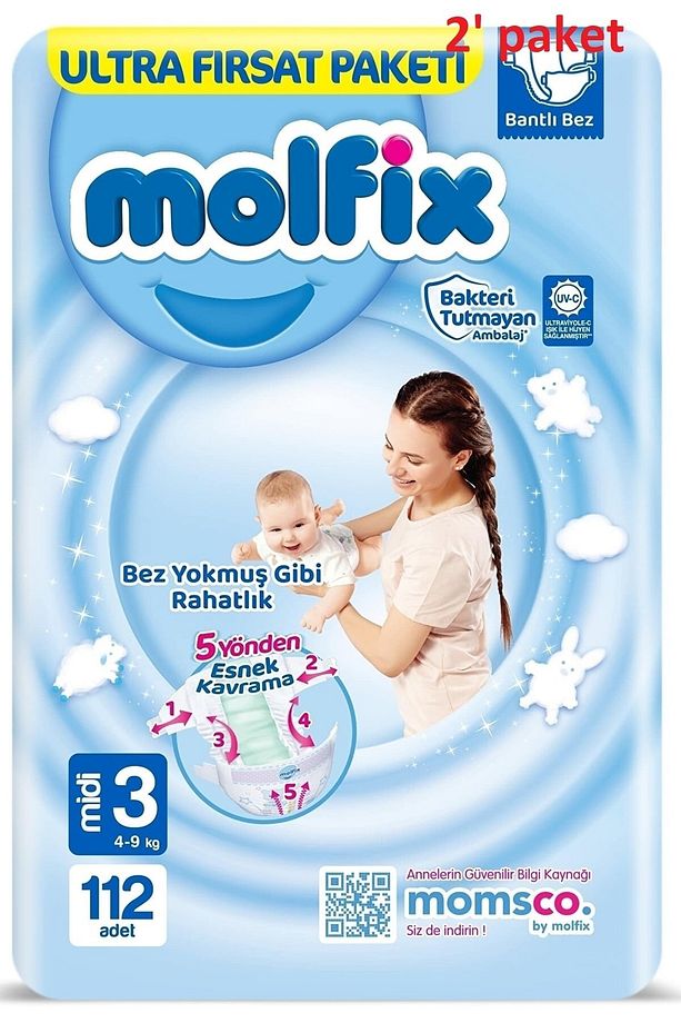 Bebek Bezi Ultra Fırsat Paketi Midi 3 Numara 2'li Paket 224 Adet - 1