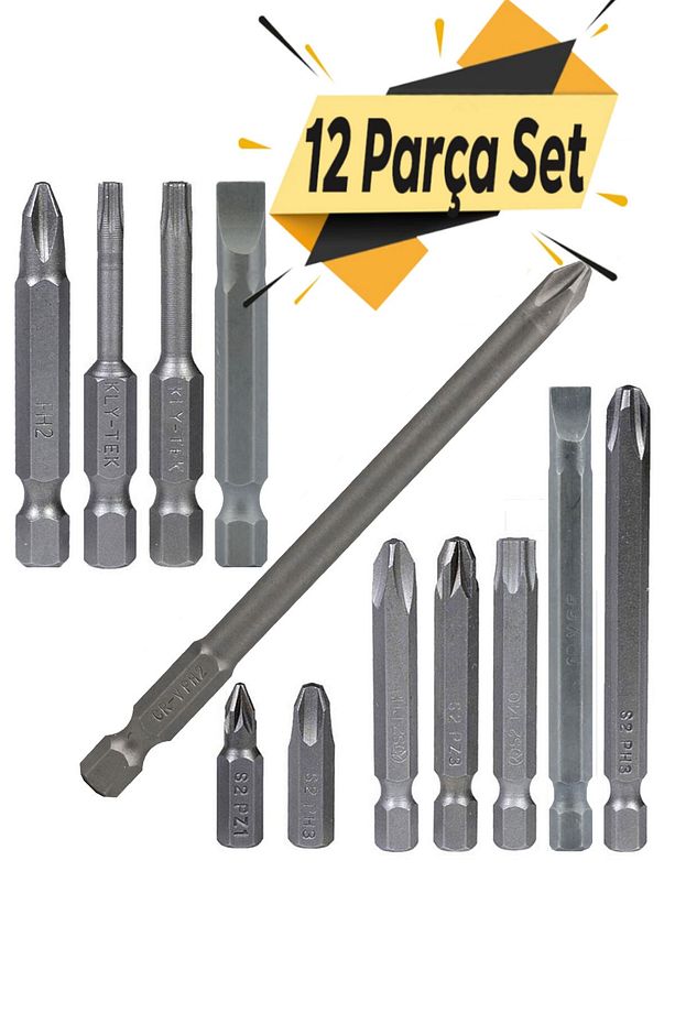 Klytek Matkap Bits Uç Vidalama Ucu Düz Yıldız Torx Uç (12 Parça) - 2