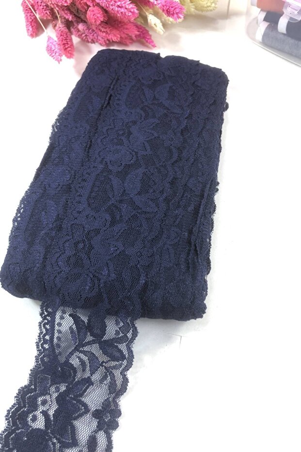 Navy Blue Lycra Lace Decoration Lace 5 Meters – Decorative Ribbon, Stylish Design, Women's Accessory – D