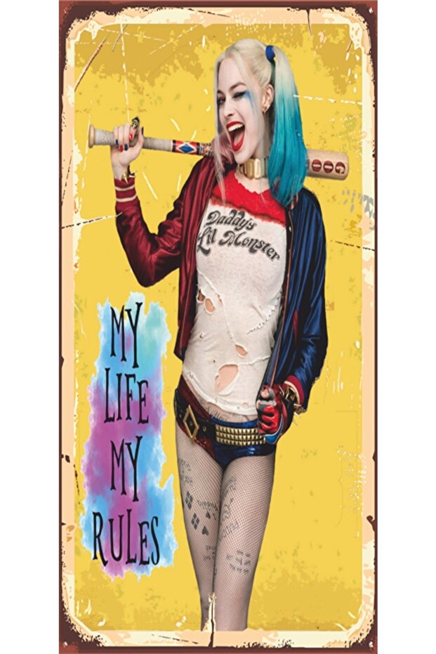Harley Quinn My Rules Mini Retro Wooden Poster