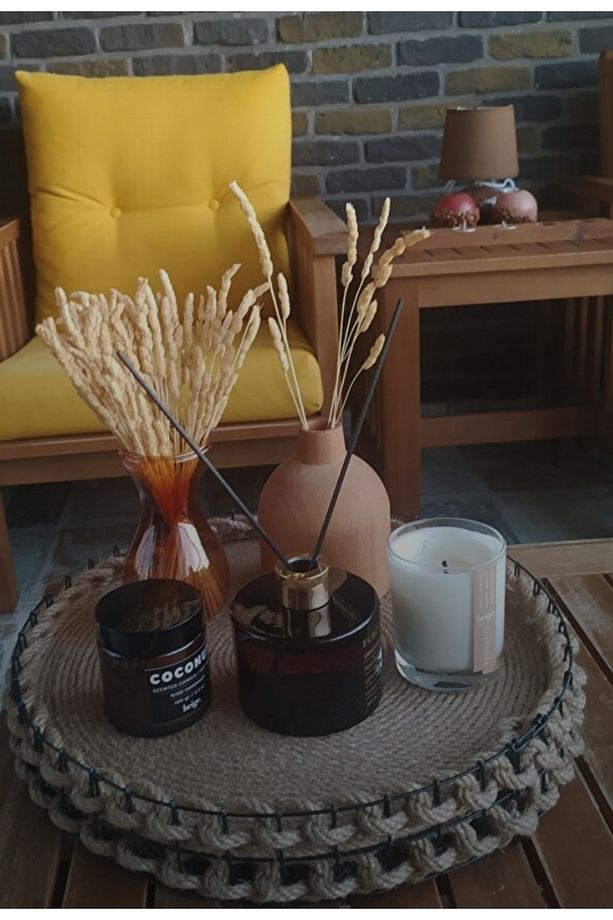 Hasır Metal Jüt Tepsi/ Çay Kahve Tepsisi/ Sunum Tepsisi/ Dekoratif Tepsi - 1