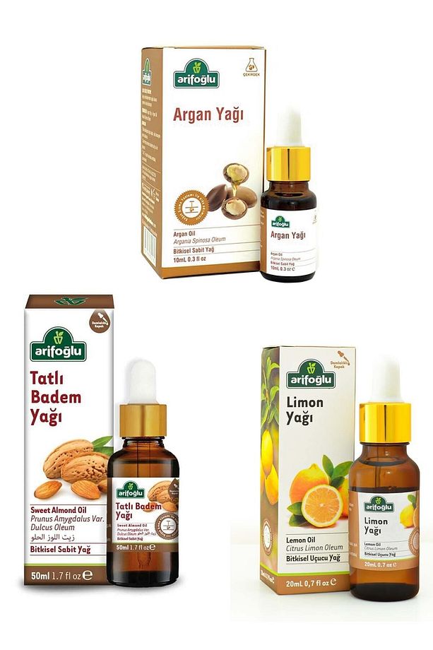 Akdeniz Aromaterapi Seti: Argan Yağı 10 ml+ Tatlı Badem Yağı 50 ml+ Limon Yağı 20 ml - 1