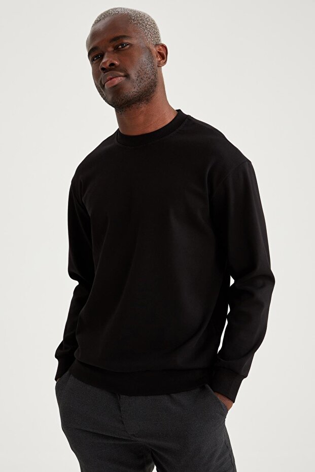 Oversize Fit Bisiklet Yaka Basic Pamuklu Sweatshirt - 1