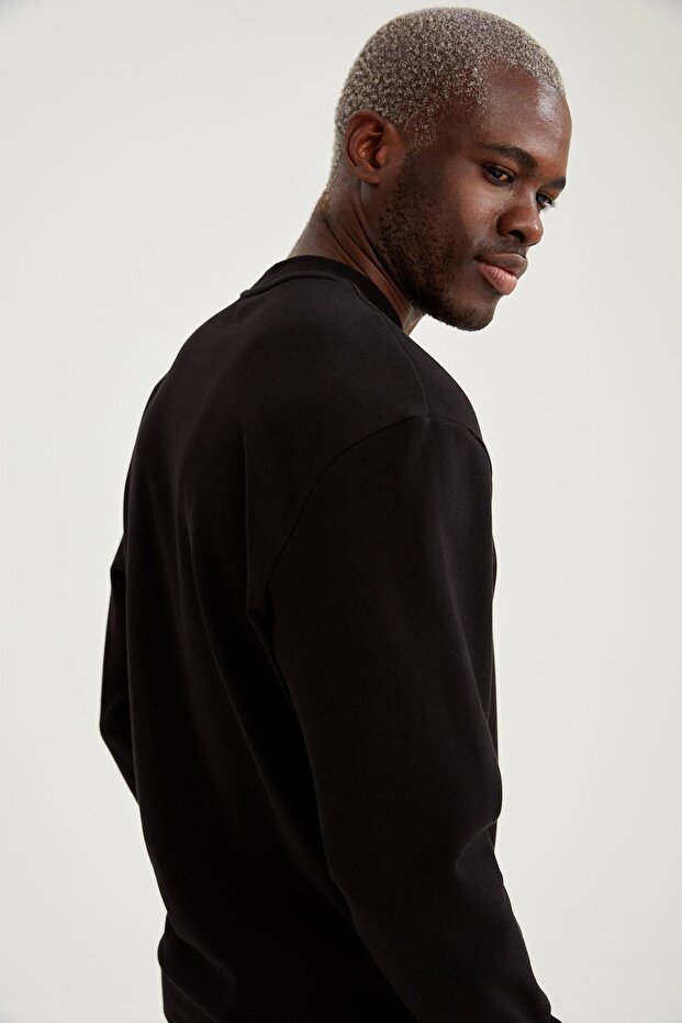 Oversize Fit Bisiklet Yaka Basic Pamuklu Sweatshirt - 3