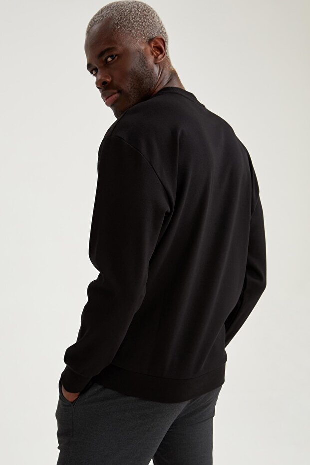 Oversize Fit Bisiklet Yaka Basic Pamuklu Sweatshirt - 5