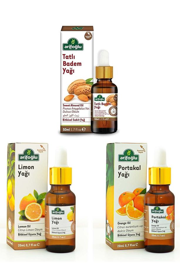 Narenciye Aroma Terapi Seti: Portakal Yağı 20 ml + Limon Yağı 20 ml + Tatlı Badem Yağı 50 ml - 1