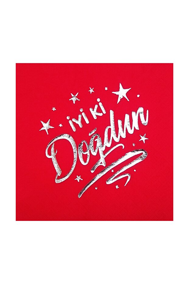 Silver Foil Happy Birthday Birthday Patterned 16-Piece Red Napkin
