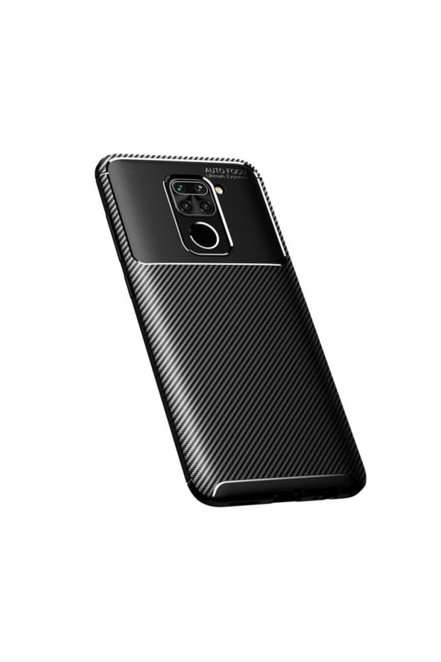 غلاف هاتف Xiaomi Redmi Note 9 مصنوع من السيليكون Lux Negro بنمط الكربون + واقي شاشة زجاجي