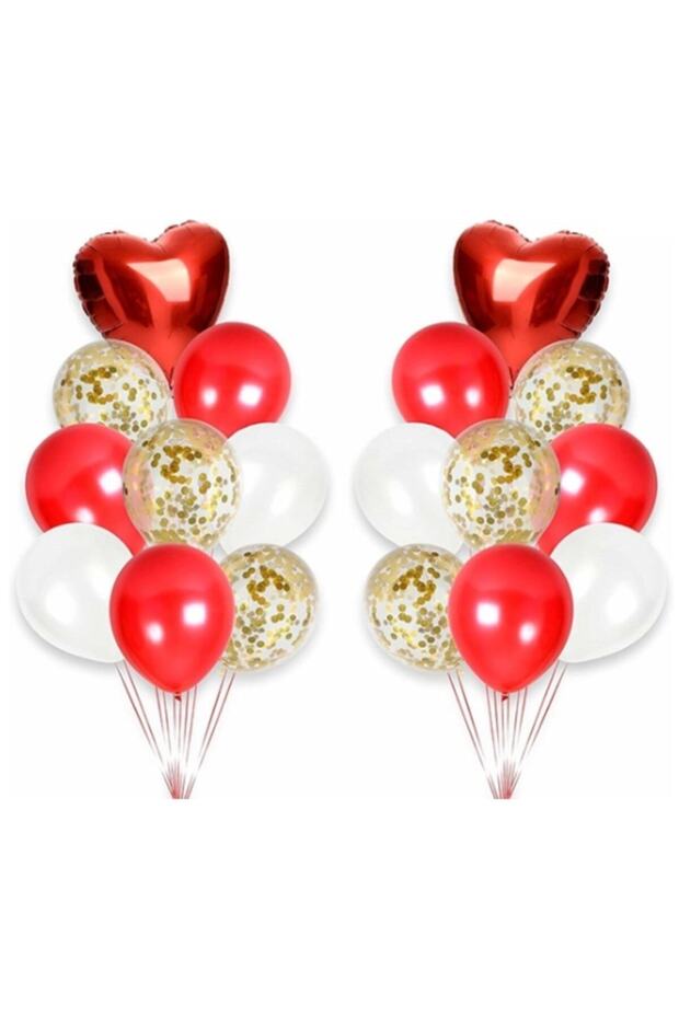 Sequin 25 Erli Red-White-Transparent Latex Balloon 2 Red Foil Heart Balloon