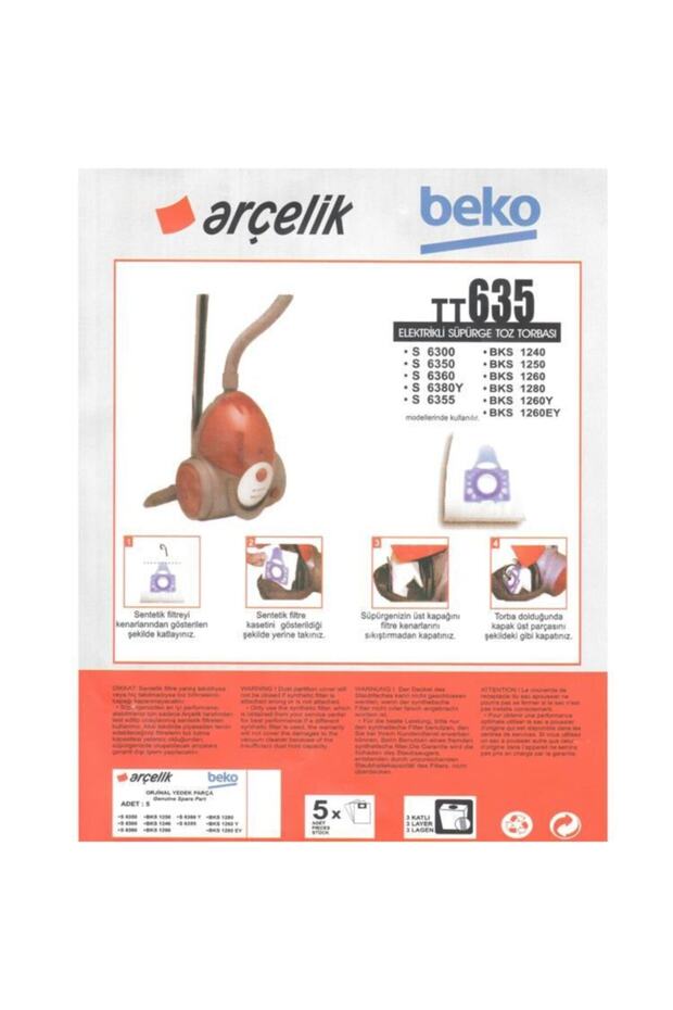 موديل Bks 1250 - 5 أكياس غبار للمكنسة الكهربائية TT635