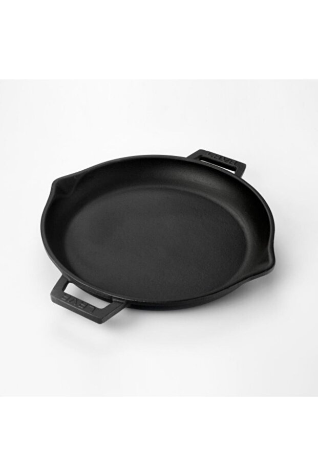 Cast Iron Frying Pan with Black Wooden Spoon Gift 30 cm