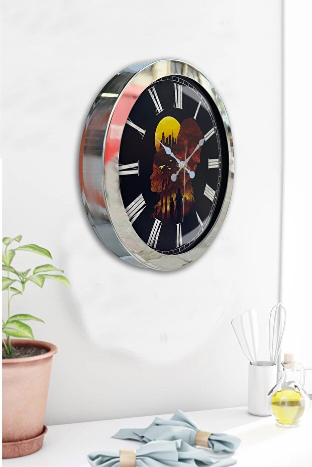 ساعة حائط حائط عالمية معدنية منفصلة من الكروم مقاس 36 سم - 4