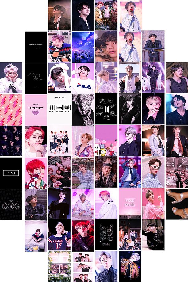 Bts Duvar Poster Seti - Kolaj Set - 60 Adet - Pembe Bts Poster Seti - 10cm*15cm - Kalın Kuşe Kağıt - 2
