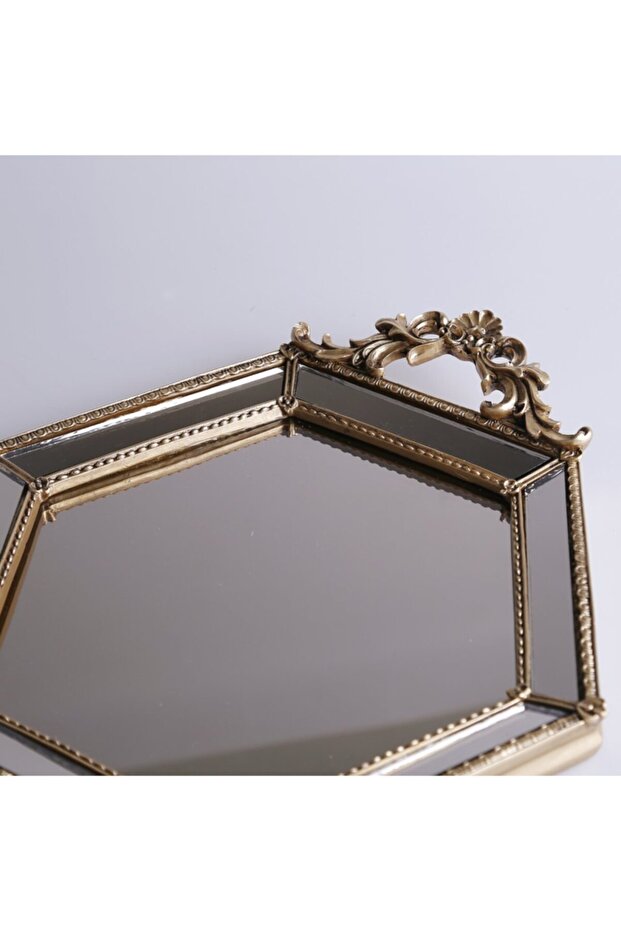 Hexagonal Mirrored Tray Gold - 2