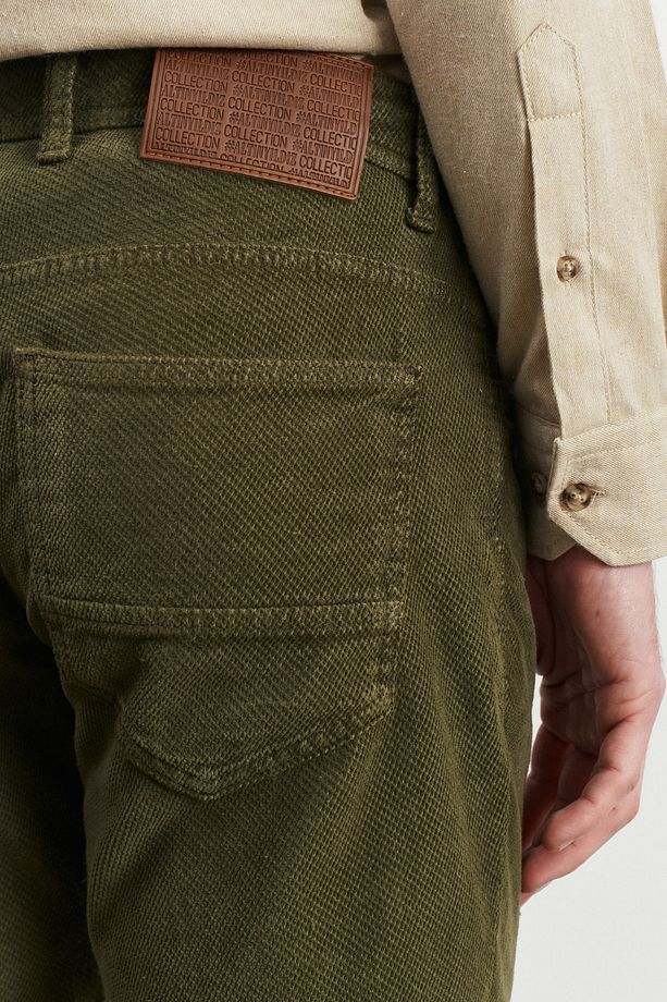 Erkek Haki Slim Fit Dar Kesim Esnek Kadife Pantolon - 6