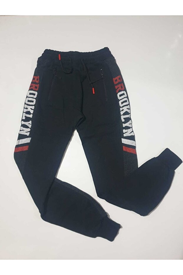 Men's Black Color Brooklyn Printed Zipper Pocket Sweatpants