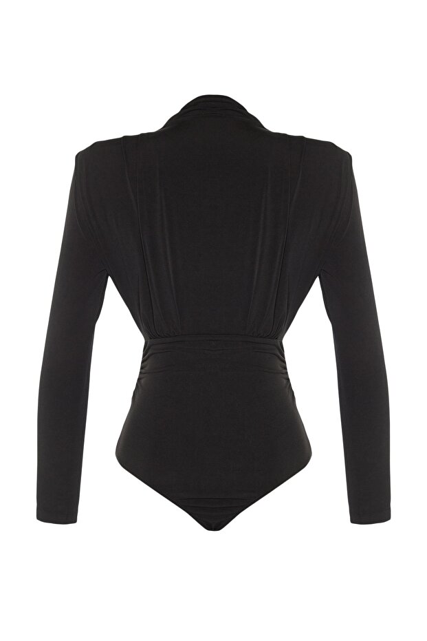 Siyah Drapeli Çıtçıtlı Örme Body TPRAW23BD00048 - 9