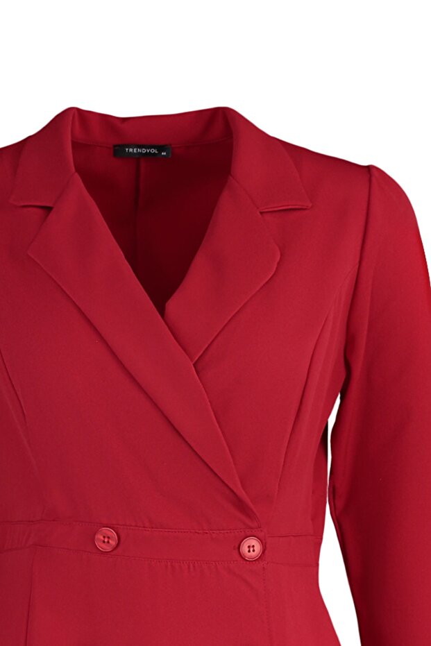 New Year Red Plus Size Unlined Three Quarter Sleeve Mini/Short Length Woven Jacket Dress Tbbaw23Ah00042 - 6