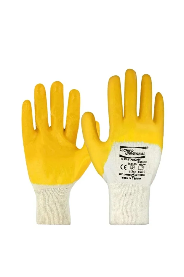 Techno C-15 Sarı Nitril Kaplı Iş Eldiveni 9 No Standart 12 Çift - 1