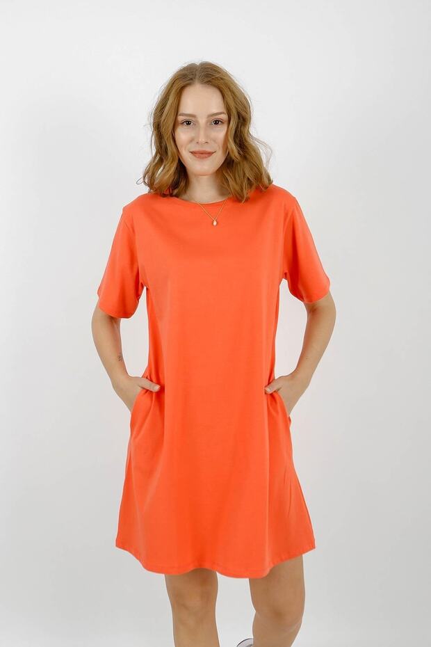 Yuvarlak Yaka Basic T-shirt Elbise - 2