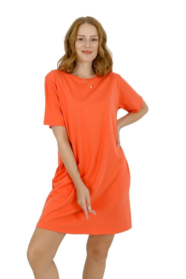 Yuvarlak Yaka Basic T-shirt Elbise - 4