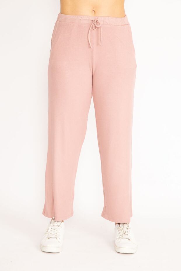 Damskie koronkowe spodnie w dużych rozmiarach z paskiem w talii 65n35103 - 2