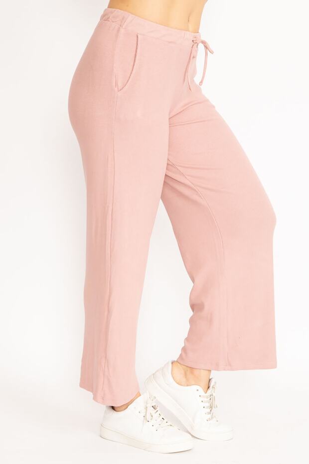 Damskie koronkowe spodnie w dużych rozmiarach z paskiem w talii 65n35103 - 3