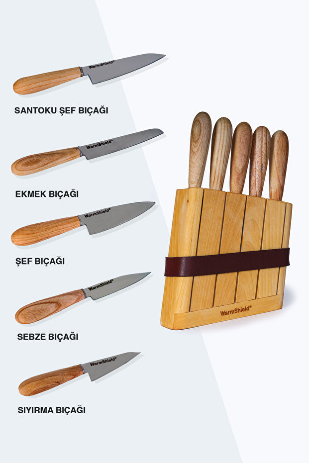 Ahşap 6 Parça Paslanmaz Çelik Bıçak Seti - 3