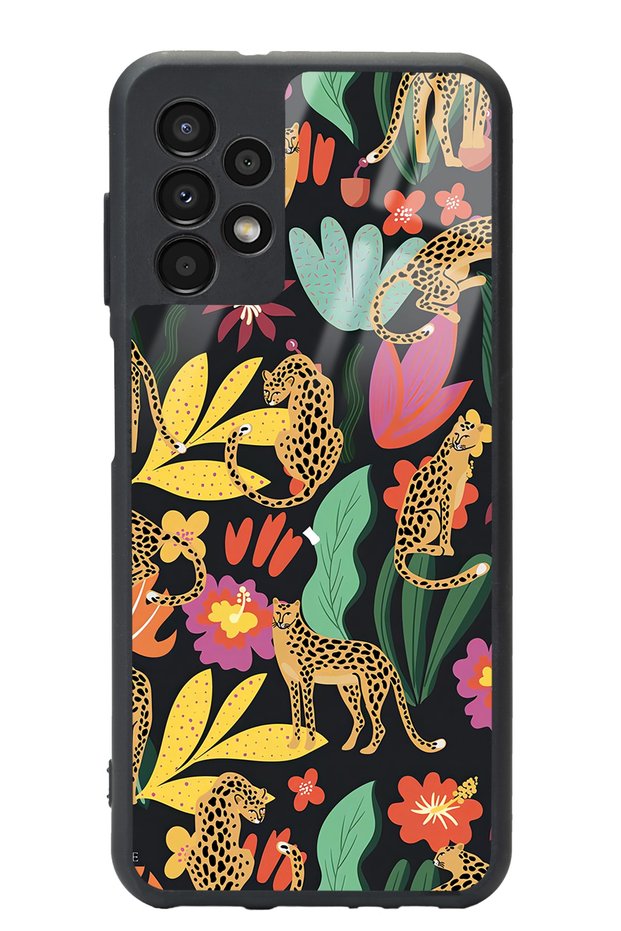 Samsung A-13 Glossy Phone Case with Floral Cats Design