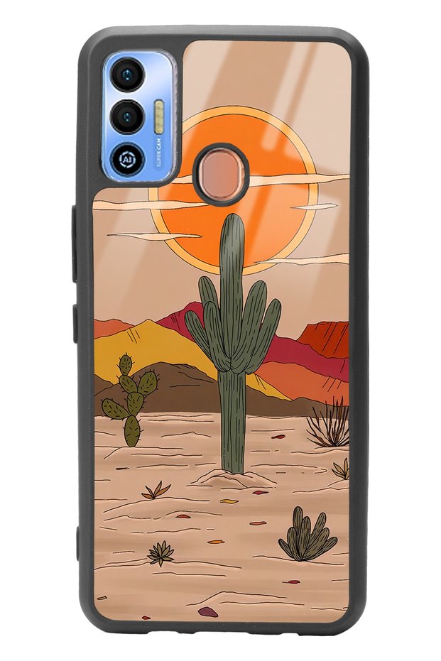 Tecno Spark 7t Glossy Phone Case with Retro Cactus Sun Design