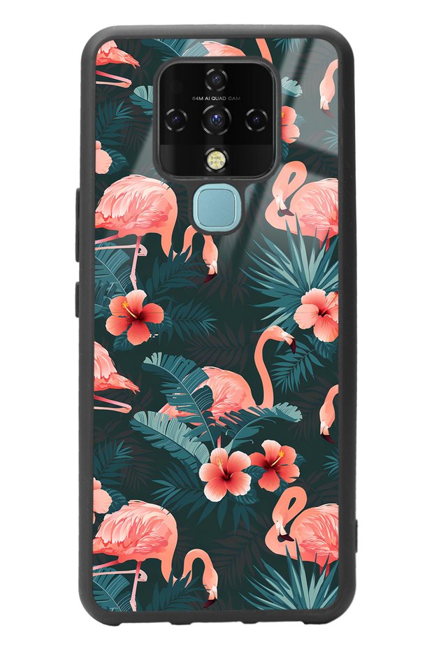 حافظة هاتف لامعة بتصميم أوراق الشجر لهاتف Tecno Camon 16 Flamingo