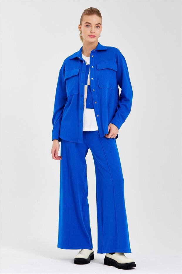 Geniş Paça Yüksek Bel Pantolon-saks - 1