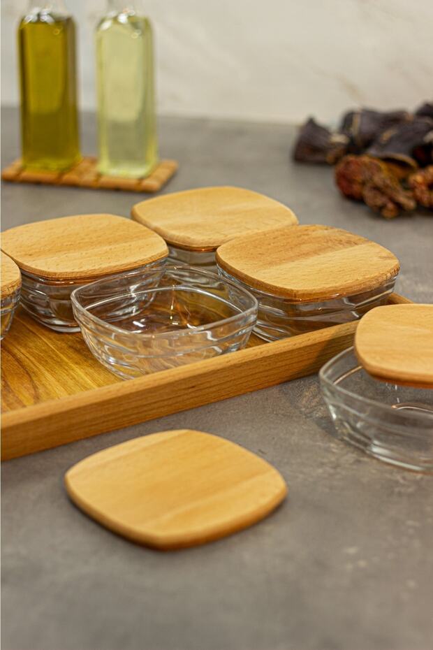 Luna 6-Piece Glass Breakfast Set with Wooden Lid, Tray and Glass Bowl Breakfast Set