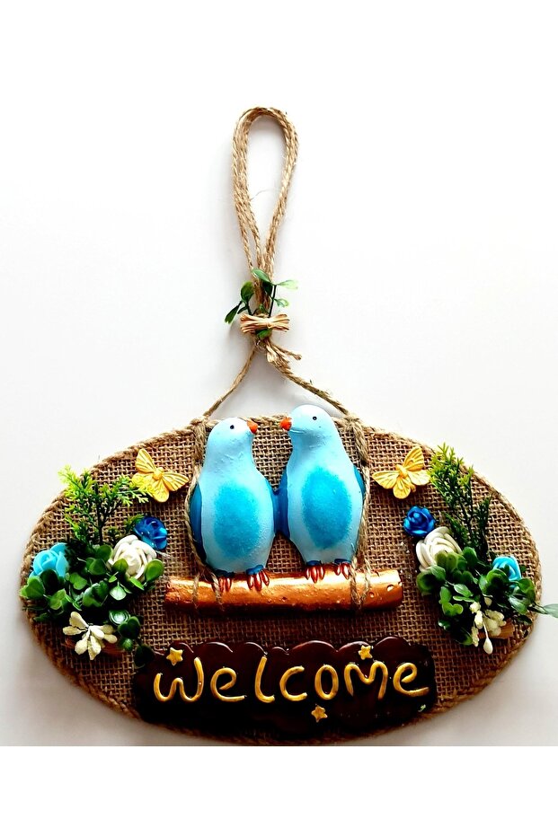 Blue Bird Floral Welcome Written Door Ornament