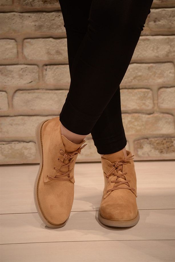 Kadın Camel Süet Bağlı Haşpapi Düz Taban Bot&bootie - 6