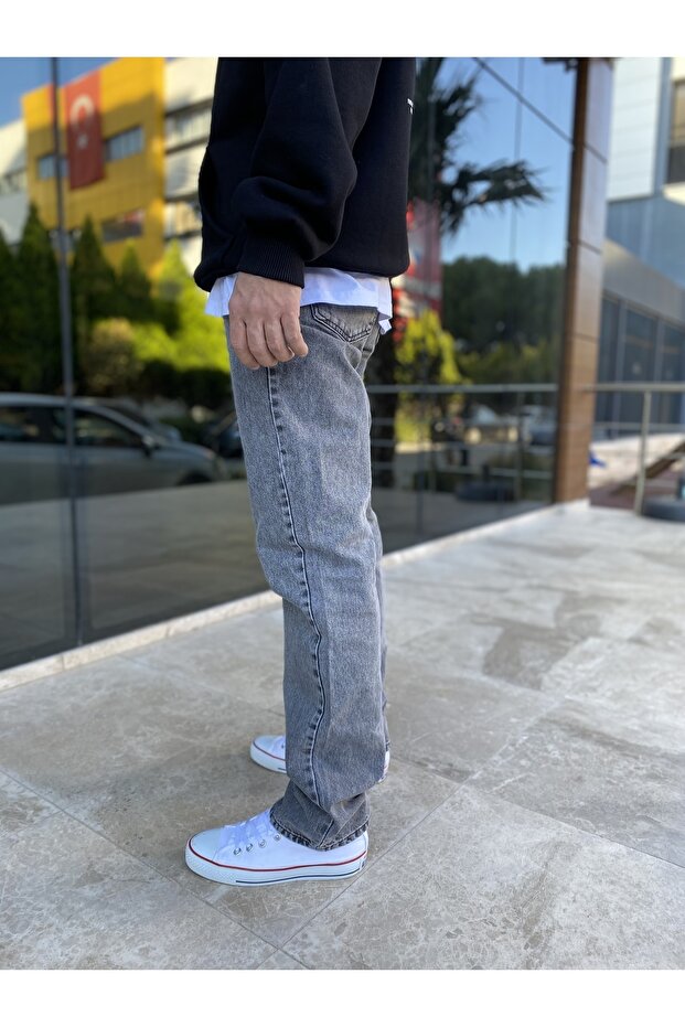 بنطلون جينز رمادي مستقيم طويل الساق - 2
