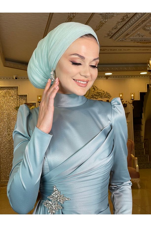 Hera Buz Yeşili Abiye Elbise - 5