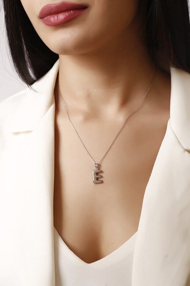 Bombe E Harf 925 Ayar Gümüş Kolye - 1