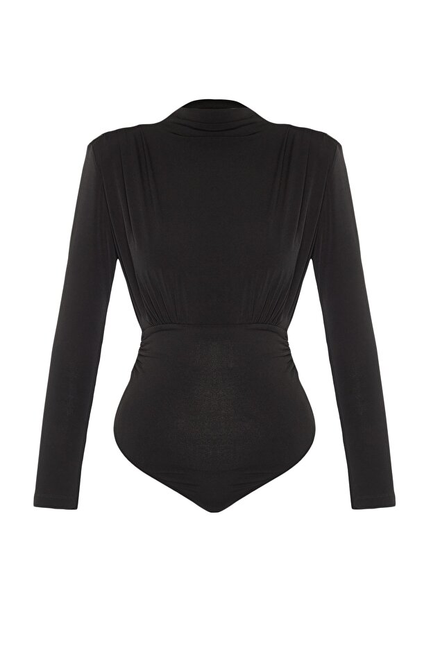 Siyah Drapeli Çıtçıtlı Örme Body TPRAW23BD00048 - 7