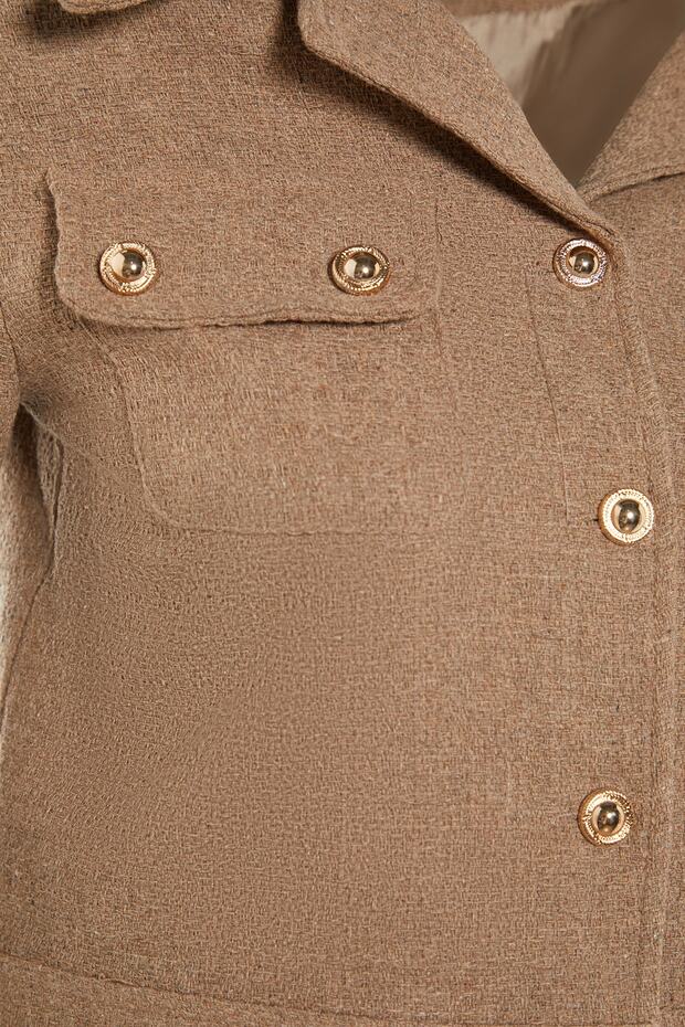 Brązowa dopasowana tkana kurtka TWOAW23CE00252 - 6