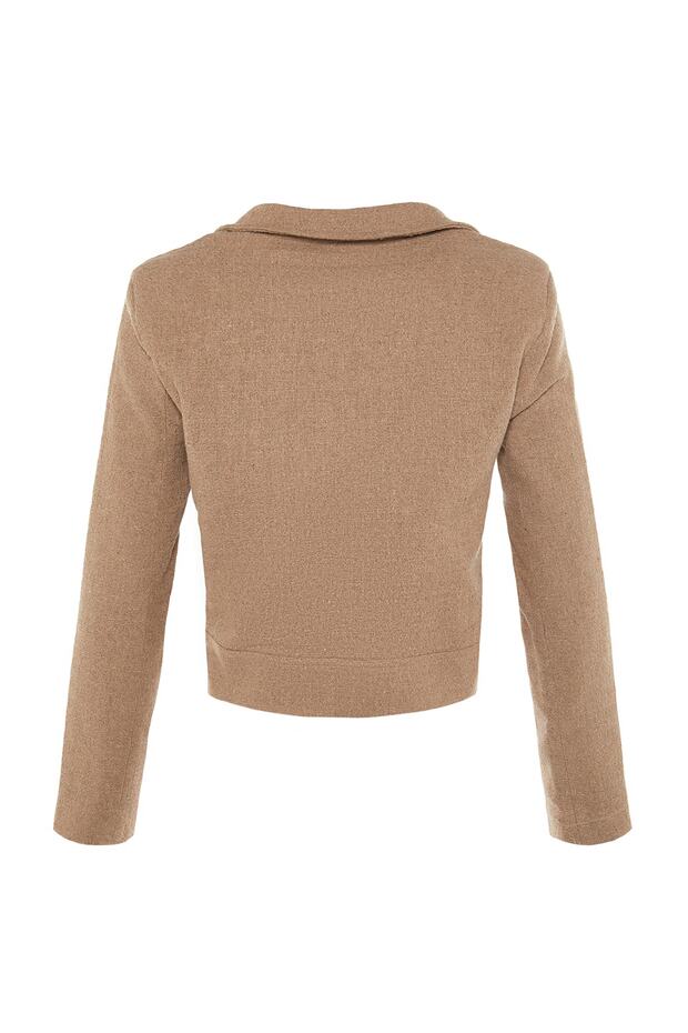 Brązowa dopasowana tkana kurtka TWOAW23CE00252 - 8