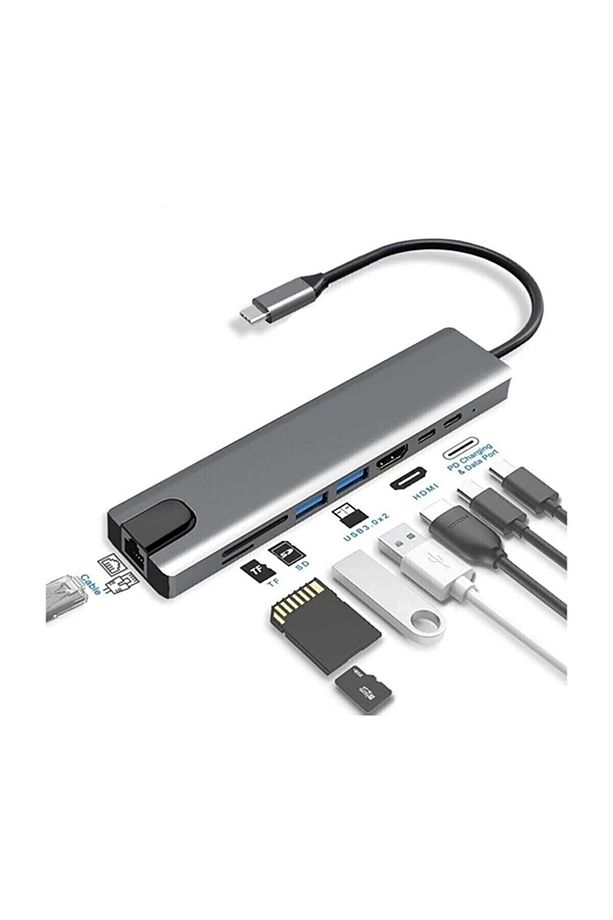 8 In 1 Rj45 Ethernet Sd Tf Usb Type C Hub Hdmı Giriş Ipad Macbook Pro Macbook Çoğaltıcı Çevirici - 2