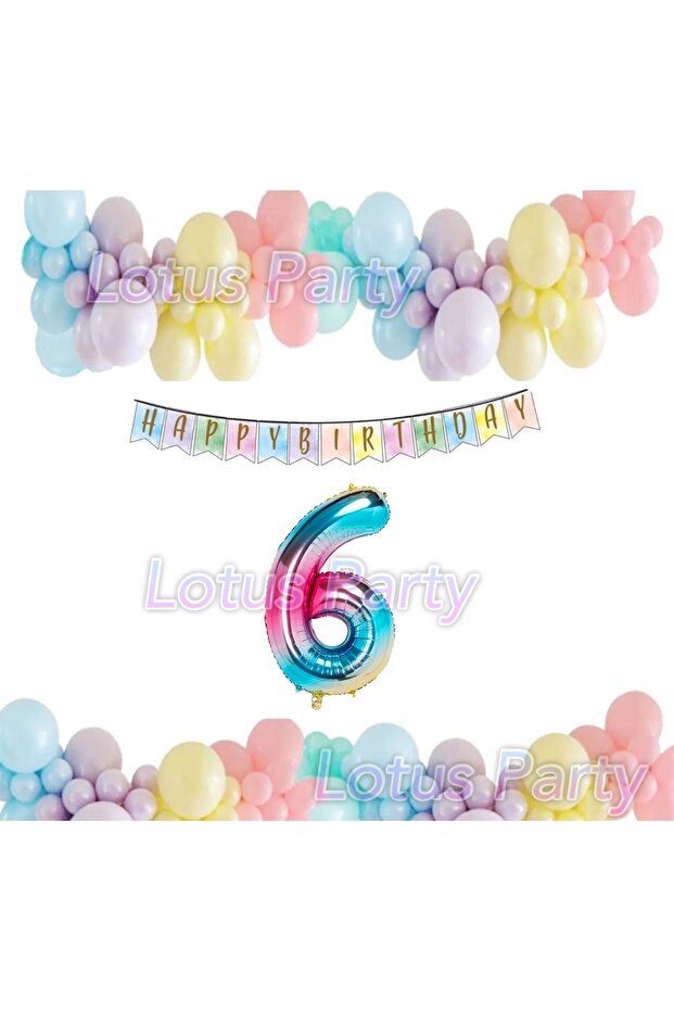 Rainbow Concept 6 Year Old Birthday Set Figure Foil Balloon Happy Birrtday Banner Macarons Balloon Chain