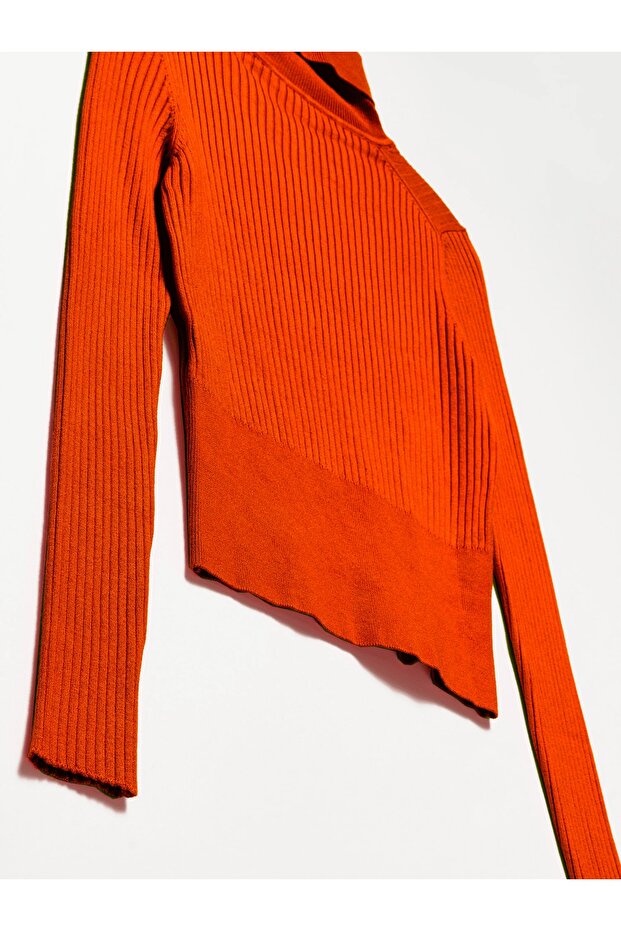 1297 Balıkçı Yaka Fitilli Basic Kazak-kiremit - 3