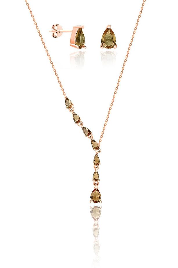 Zultanit Taşlı Küpe Ve Kolye Rose Gümüş Renk Değiştiren Set Set-401 - 1