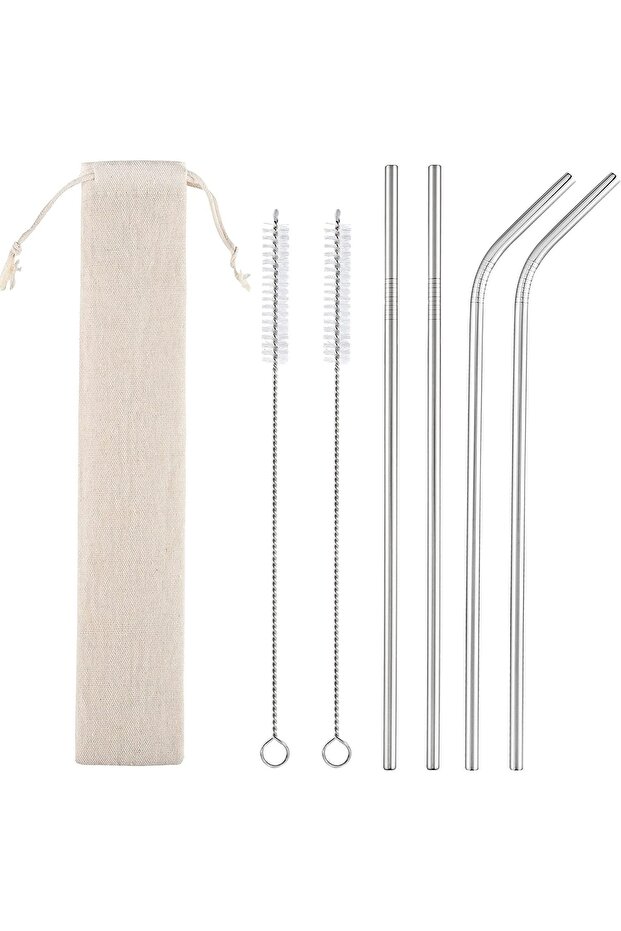 Set of 4 Steel Straws with 2 Cleaning Brushes